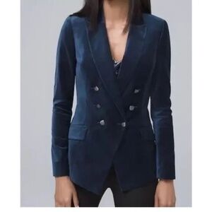 White House Black Market Velvet Trophy Blazer Jacket River Teal Blue Size 6P